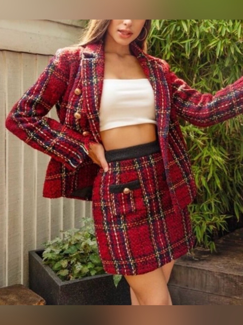ZARA • Red/Black Tartan Plaid Tweed Mini Skirt, XS - Picture 16 of 16